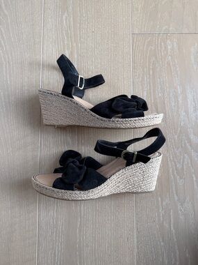 Born Black Suede Bow Espadrille Wedges